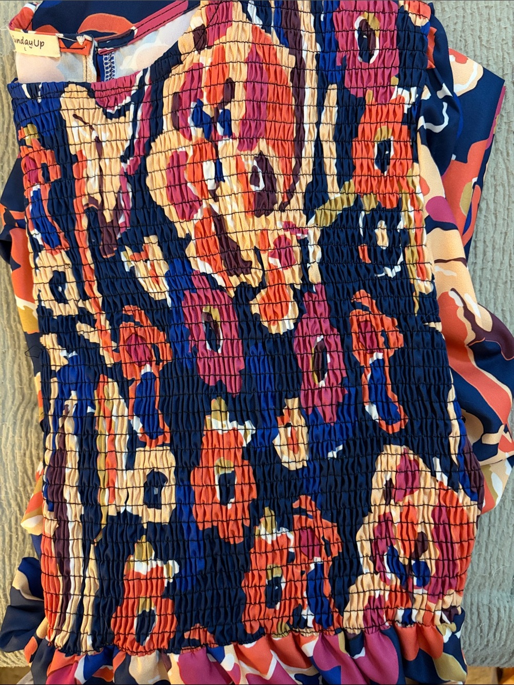 Smocked Bodice Maxi Dress in Navy with Pink & Orange Floral - Picture 9 of 9